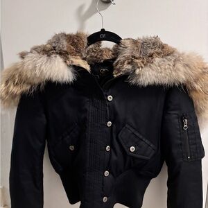 DSQUARED2 Black Jacket with Fur Trim